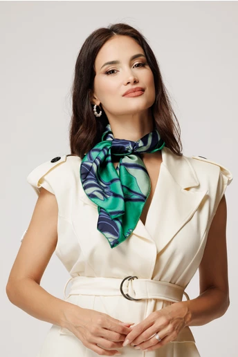 Esarfa verde cu imprimeu bleumarin