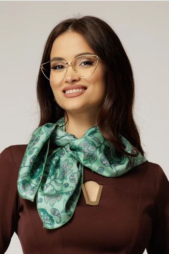 Esarfa verde fistic cu imprimeu floral roz