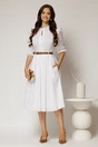 Fusta DY Fashion alba din poplin cu pliuri si curea in talie, 3, dyfashion.ro