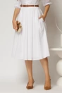 Fusta DY Fashion alba din poplin cu pliuri si curea in talie, 1, dyfashion.ro