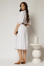 Fusta DY Fashion alba din poplin cu pliuri si curea in talie, 2, dyfashion.ro