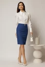 Fusta DY Fashion albastra midi conica cu nasture perla pe talie, 2, dyfashion.ro