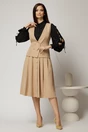 Fusta DY Fashion bej cu nasturi si pliuri din talie, 4, dyfashion.ro