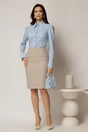 Fusta DY Fashion bej midi conica cu nasture perla pe talie, 2, dyfashion.ro