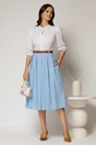 Fusta DY Fashion bleu din poplin cu pliuri si curea in talie, 3, dyfashion.ro