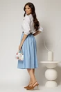 Fusta DY Fashion bleu din poplin cu pliuri si curea in talie, 2, dyfashion.ro