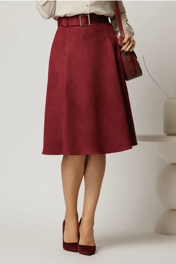 Fusta DY Fashion bordo clos din piele intoarsa si curea in talie