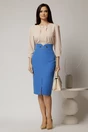 Fusta DY Fashion conica albastra cu decupaj la talie si lantisor auriu, 3, dyfashion.ro
