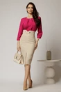 Fusta DY Fashion conica bej cu decupaj la talie si lantisor auriu, 3, dyfashion.ro