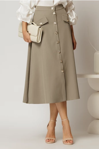 Fusta DY Fashion grej midi clos cu nasturi si capace