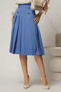 Fusta DY Fashion midi albastra cu pliuri si nasturi decorativi, 1, dyfashion.ro