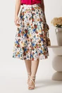 Fusta DY Fashion midi bej cu flori colorate in clos cu nasturi, 1, dyfashion.ro