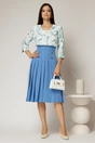 Fusta DY Fashion midi bleu cu pliuri si nasturi decorativi, 3, dyfashion.ro