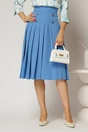 Fusta DY Fashion midi bleu cu pliuri si nasturi decorativi, 1, dyfashion.ro