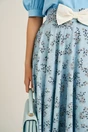 Fusta DY Fashion midi bleu din voal in clos cu imprimeuri florale si funda in talie, 3, dyfashion.ro