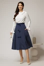 Fusta DY Fashion midi bleumarin cu buline si fundite in contrast, 3, dyfashion.ro