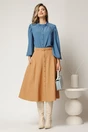 Fusta DY Fashion midi camel cu nasturi si curea in talie, 3, dyfashion.ro