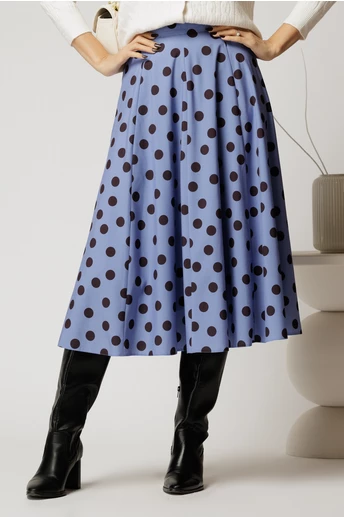 Fusta DY Fashion midi din voal plin bleu cu buline