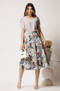Fusta DY Fashion midi gri cu flori colorate in clos cu nasturi, 3, dyfashion.ro