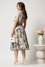 Fusta DY Fashion midi gri cu flori colorate in clos cu nasturi, 2, dyfashion.ro