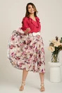 Fusta DY Fashion midi ivory din voal in clos cu imprimeu magenta si funda in talie, 1, dyfashion.ro