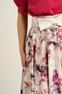 Fusta DY Fashion midi ivory din voal in clos cu imprimeu magenta si funda in talie, 3, dyfashion.ro