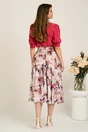 Fusta DY Fashion midi ivory din voal in clos cu imprimeu magenta si funda in talie, 2, dyfashion.ro