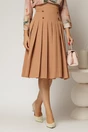 Fusta DY Fashion midi maro camel cu pliuri si nasturi decorativi, 1, dyfashion.ro