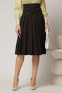 Fusta DY Fashion midi neagra cu pliuri si nasturi decorativi, 1, dyfashion.ro