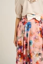 Fusta DY Fashion midi roz din voal in clos cu flori albastre si funda in talie, 3, dyfashion.ro