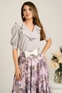 Fusta DY Fashion midi roz din voal in clos cu print maro si funda in talie, 4, dyfashion.ro