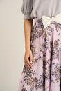 Fusta DY Fashion midi roz din voal in clos cu print maro si funda in talie, 3, dyfashion.ro