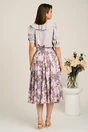 Fusta DY Fashion midi roz din voal in clos cu print maro si funda in talie, 2, dyfashion.ro