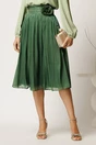 Fusta DY Fashion midi verde in clos din voal cu insertii din fir lurex si floare in talie, 1, dyfashion.ro