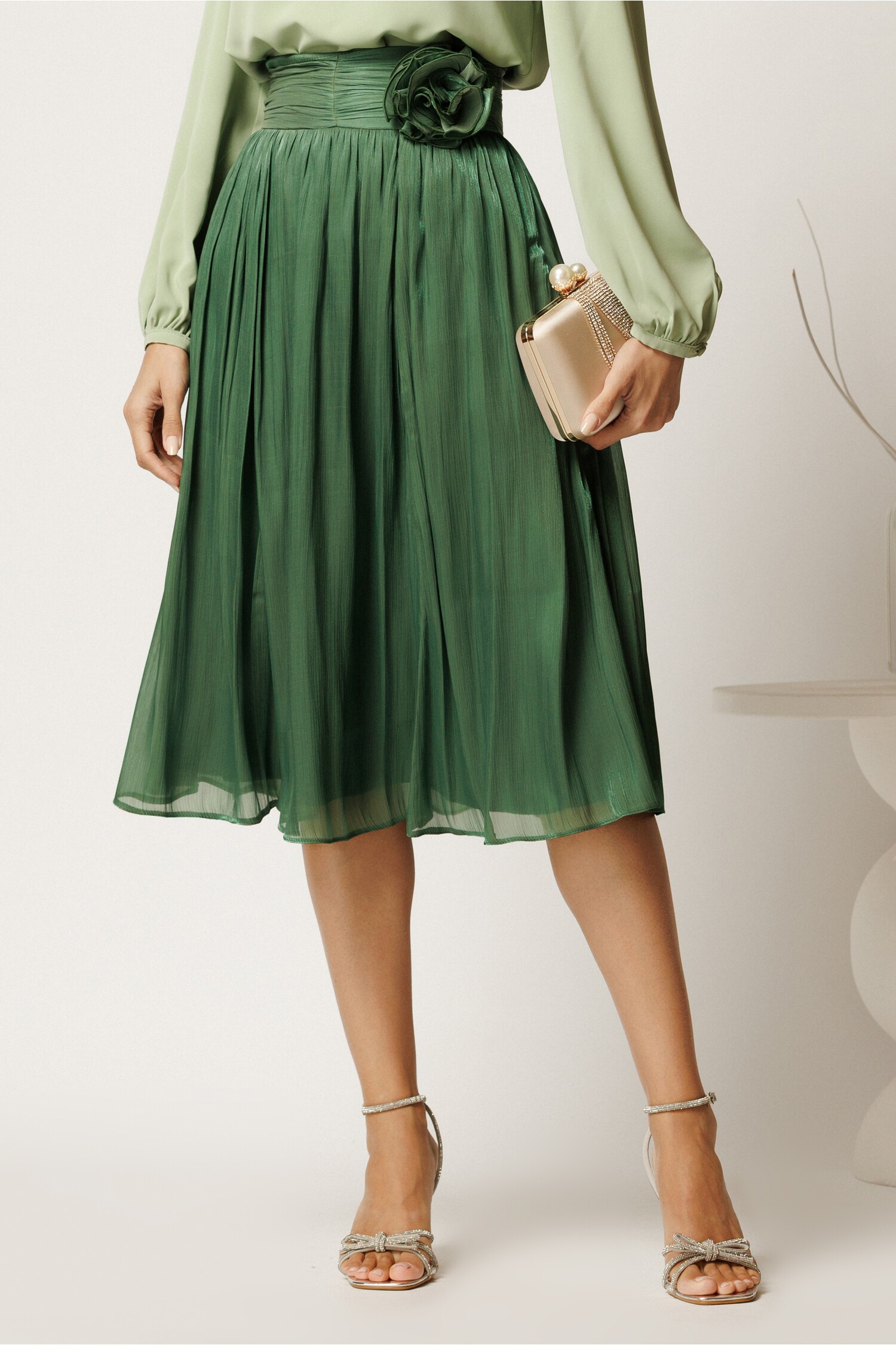 Fusta midi verde voal DY Fashion