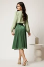 Fusta DY Fashion midi verde in clos din voal cu insertii din fir lurex si floare in talie, 3, dyfashion.ro