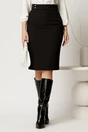Fusta DY Fashion neagra conica cu nasturi perla la talie, 1, dyfashion.ro