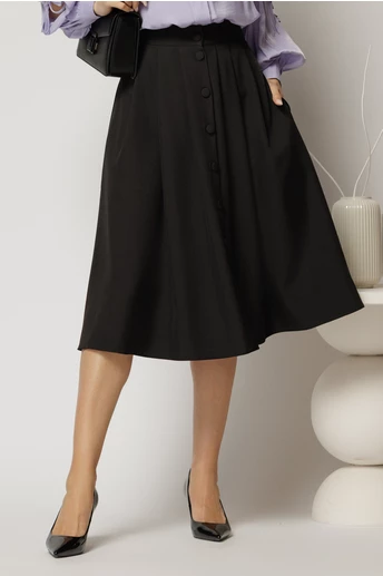 Fusta DY Fashion neagra cu nasturi si pliuri din talie