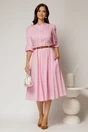 Fusta DY Fashion roz din poplin cu pliuri si curea in talie, 3, dyfashion.ro