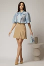 Fusta DY Fashion scurta bej cu pliuri si nasture pe talie, 3, dyfashion.ro