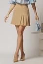 Fusta DY Fashion scurta bej cu pliuri si nasture pe talie, 1, dyfashion.ro