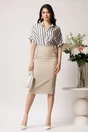 Fusta LaDonna midi office din stofa bej cu nasturi decorativi, 2, dyfashion.ro