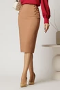 Fusta LaDonna midi office din stofa camel cu nasturi decorativi, 1, dyfashion.ro