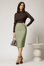 Fusta LaDonna midi office din stofa verde mint cu nasturi decorativi, 3, dyfashion.ro