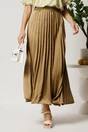 Fusta lunga bej inchis din satin cu pliuri, 1, dyfashion.ro