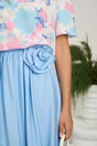 Fusta lunga bleu in clos din viscoza cu floare in talie, 3, dyfashion.ro