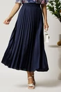Fusta lunga bleumarin din satin cu pliuri, 1, dyfashion.ro