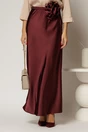 Fusta lunga bordo din satin cu cordon floral voluminos, 1, dyfashion.ro