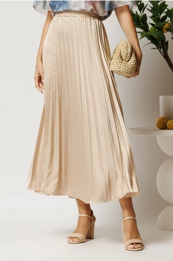 Fusta lunga ivory din satin cu pliuri