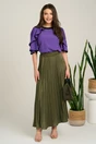 Fusta lunga kaki din satin cu pliuri, 1, dyfashion.ro
